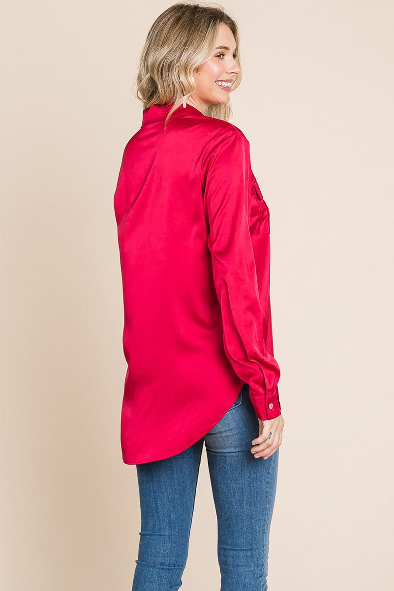 Button up collared long sleeve Satin blouse