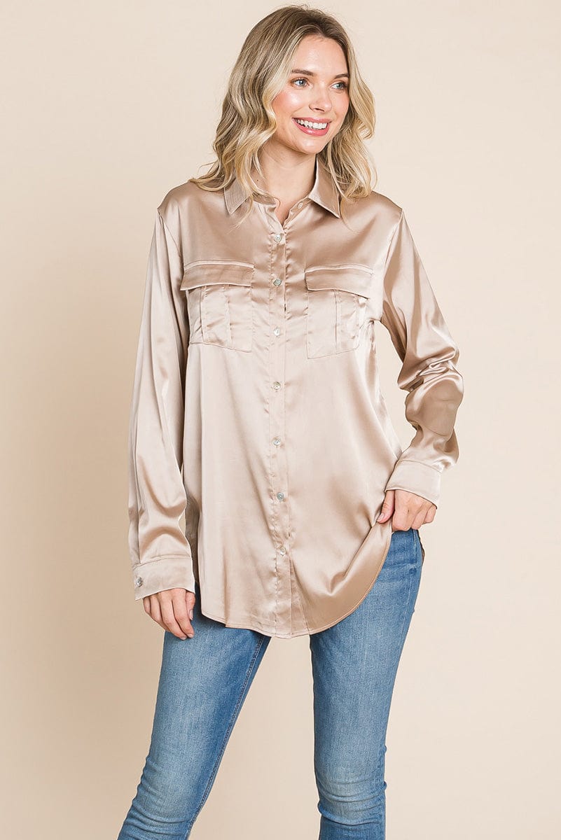 Button up collared long sleeve Satin blouse