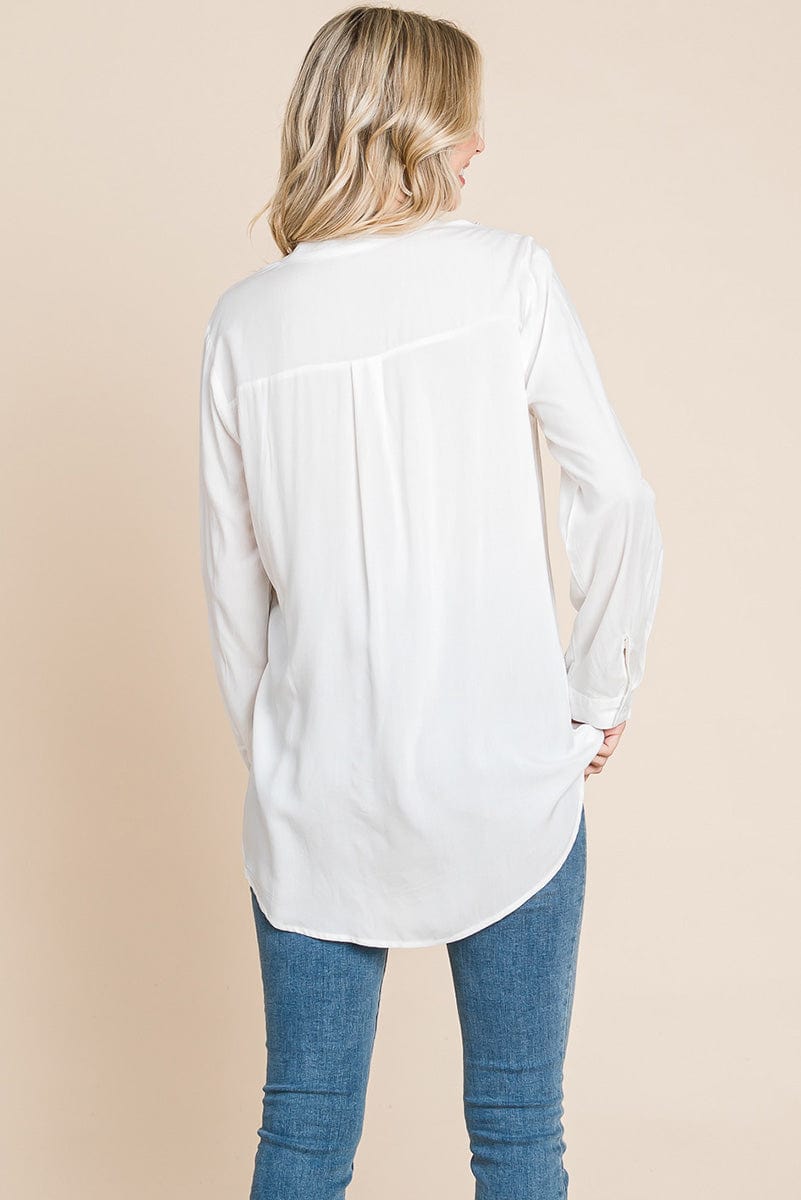 V neck Lace Long Sleeve Cotton Blouse Tops