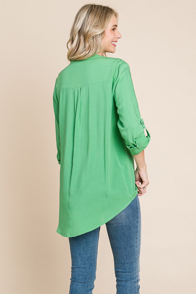 V neck Lace Long Sleeve Cotton Blouse Tops