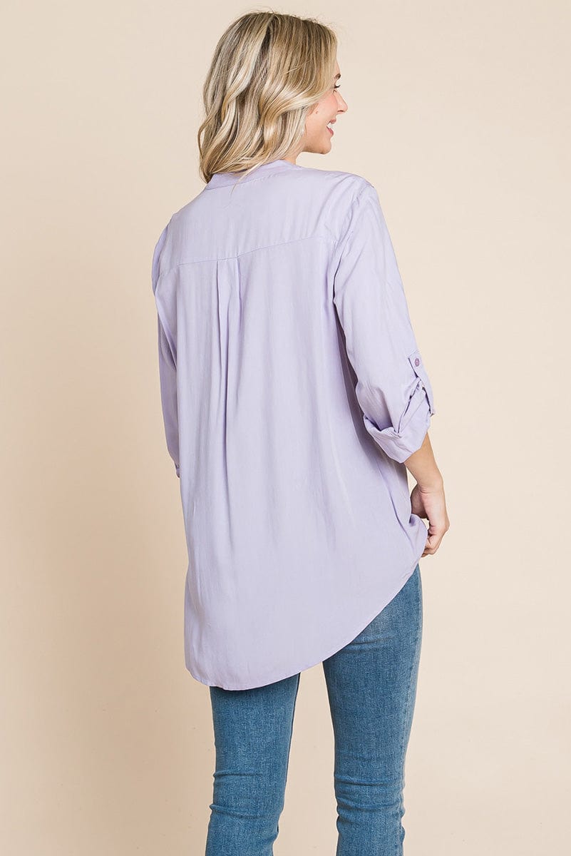 V neck Lace Long Sleeve Cotton Blouse Tops