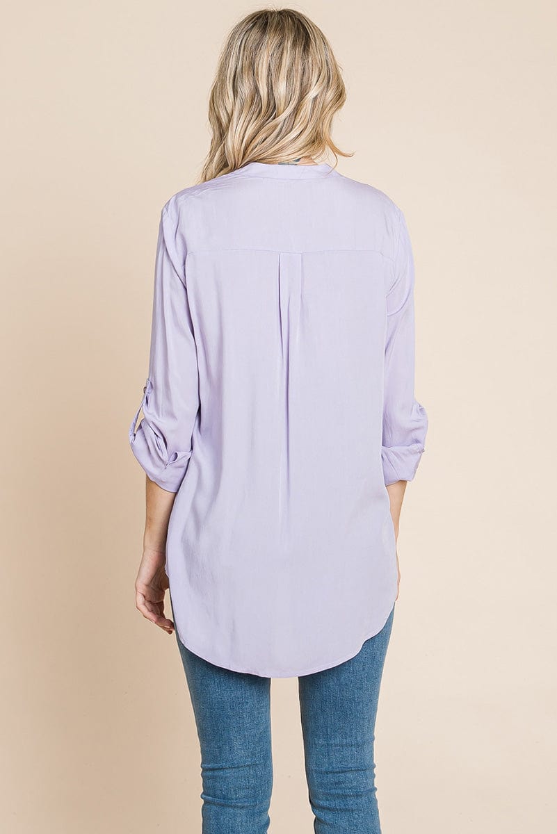 V neck Lace Long Sleeve Cotton Blouse Tops