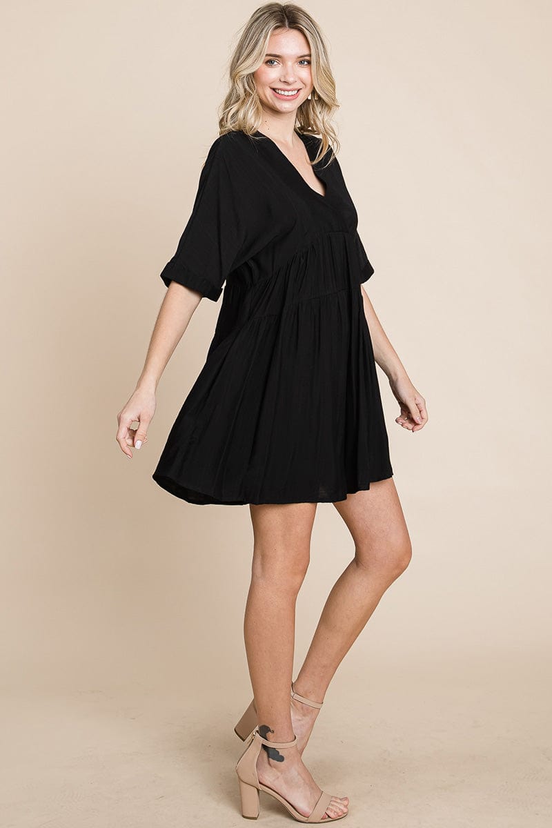 Tiered Dolman Sleeve V neck Babydoll Dress