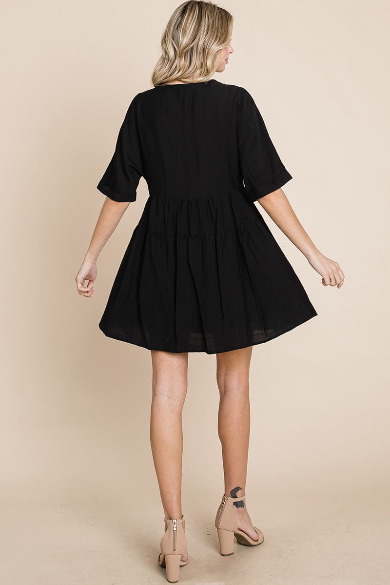 Tiered Dolman Sleeve V neck Babydoll Dress