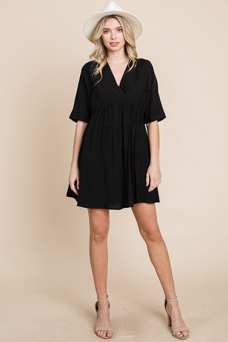 Tiered Dolman Sleeve V neck Babydoll Dress