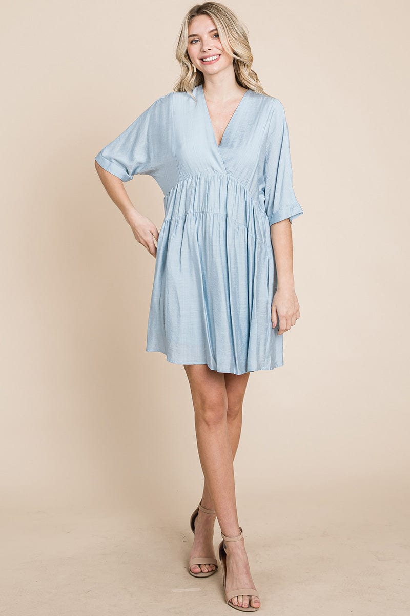 Tiered Dolman Sleeve V neck Babydoll Dress