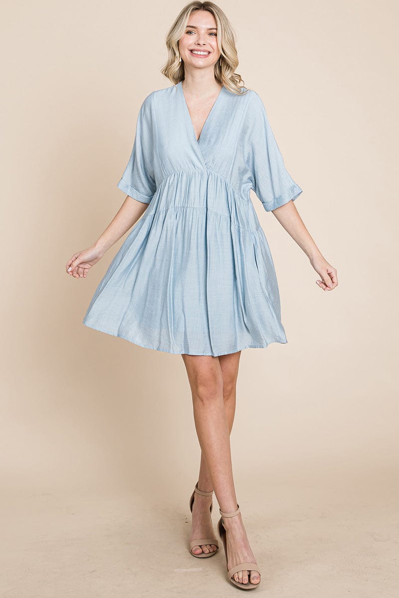 Tiered Dolman Sleeve V neck Babydoll Dress