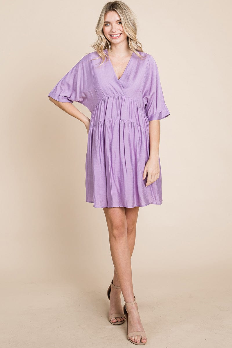 Tiered Dolman Sleeve V neck Babydoll Dress