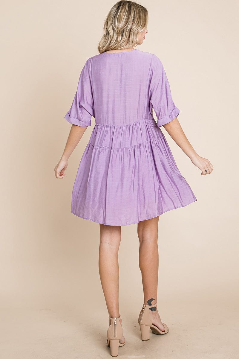 Tiered Dolman Sleeve V neck Babydoll Dress