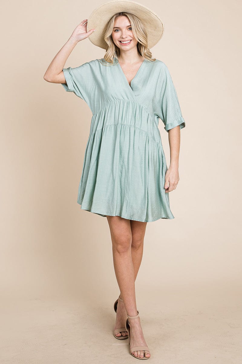 Tiered Dolman Sleeve V neck Babydoll Dress