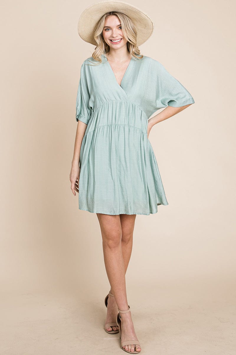 Tiered Dolman Sleeve V neck Babydoll Dress