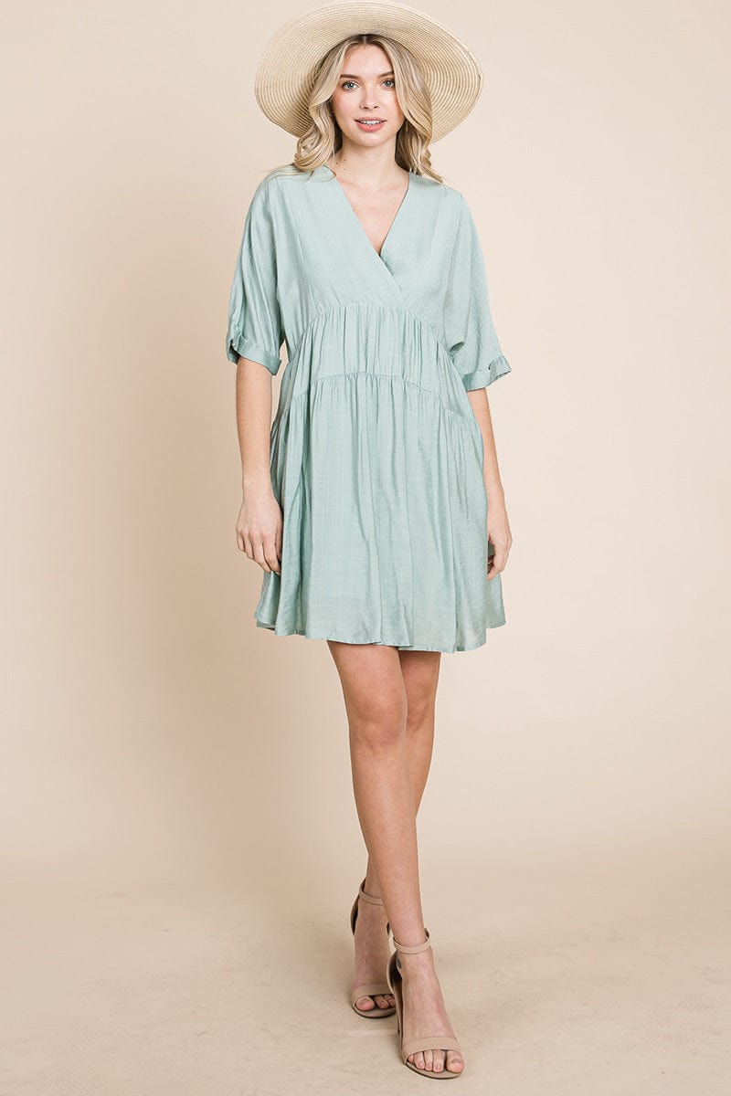 Tiered Dolman Sleeve V neck Babydoll Dress